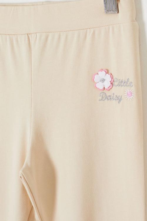 Krem Çiçek Nakış Detaylı Kız Çocuk Tayt 18309