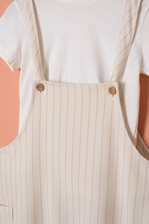 Krem Çizgili Beyaz Tişörtlü Çocuk Salopet Tulum Takımı 18402