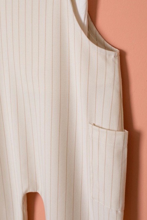 Krem Çizgili Beyaz Tişörtlü Çocuk Salopet Tulum Takımı 18402