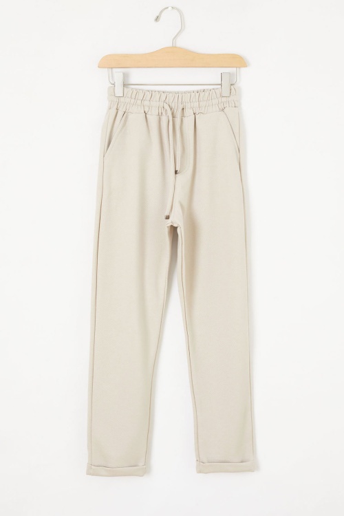 Krem Duble Paça Beli Lastikli Erkek Çocuk Pantolon 18540