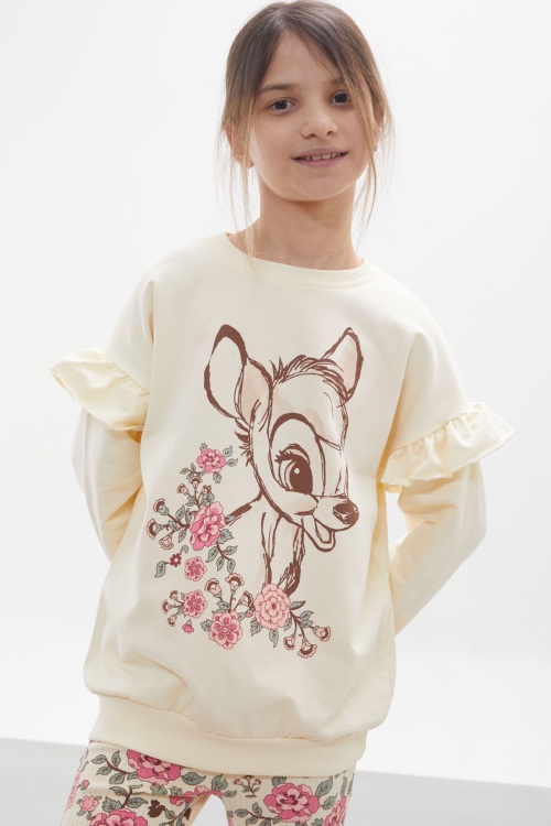 Krem Gül Desenli İspanyol Pantolonlu Kız Çocuk Takım 17926