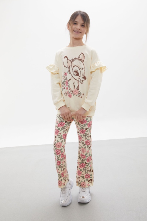 Krem Gül Desenli İspanyol Pantolonlu Kız Çocuk Takım 17926