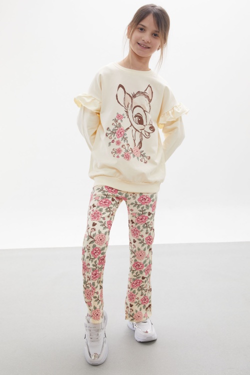 Krem Gül Desenli İspanyol Pantolonlu Kız Çocuk Takım 17926