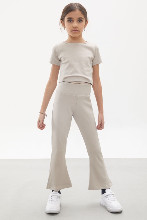 Krem İspanyol Paça Taytlı Bel Bağlamalı Croplu Kız Takım 18108