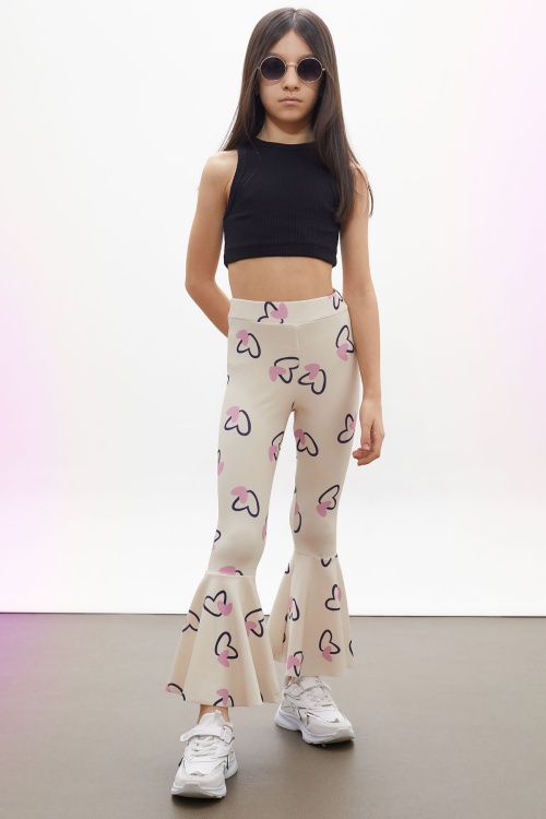 Krem Kalp Desenli İspanyol Paça Kız Çocuk Tayt 18190