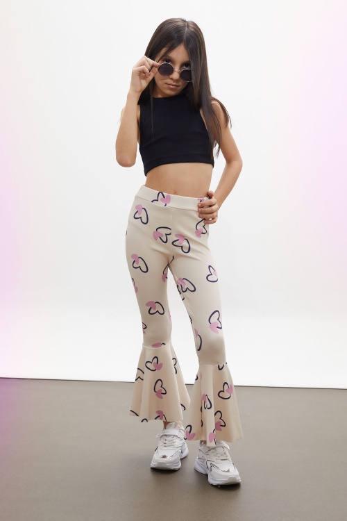 Krem Kalp Desenli İspanyol Paça Kız Çocuk Tayt 18190