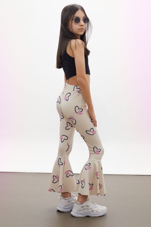 Krem Kalp Desenli İspanyol Paça Kız Çocuk Tayt 18190