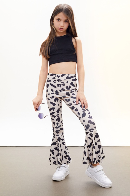 Krem Leopar Desenli İspanyol Paça Kız Çocuk Tayt 18185