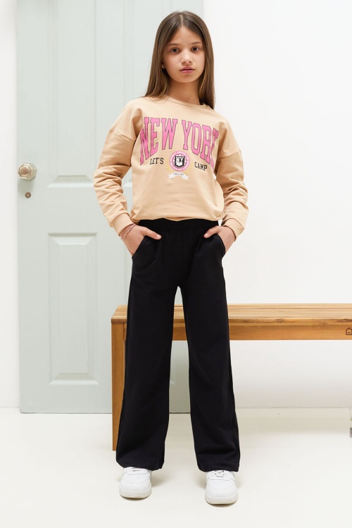 Krem NewYork Yazılı Kız Çocuk Alt Üst Takım 18585