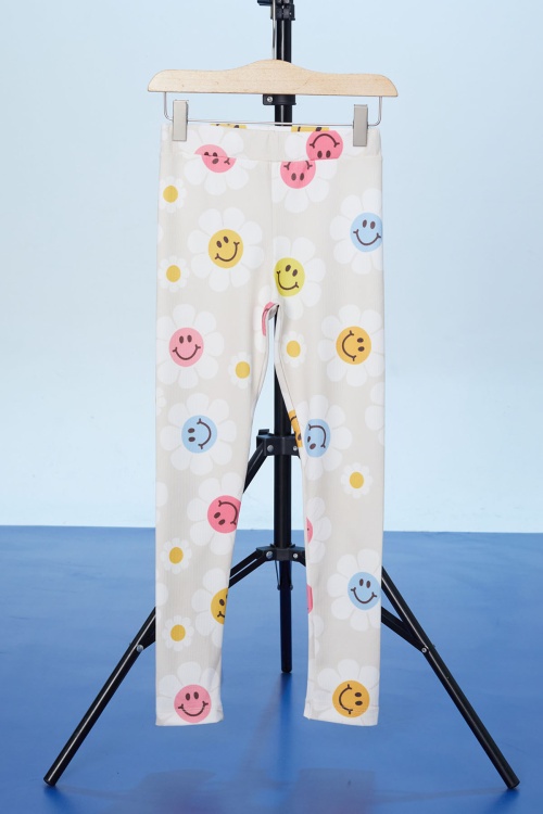 Krem Papatya Baskılı Kız Çocuk Fitilli Tayt 18303