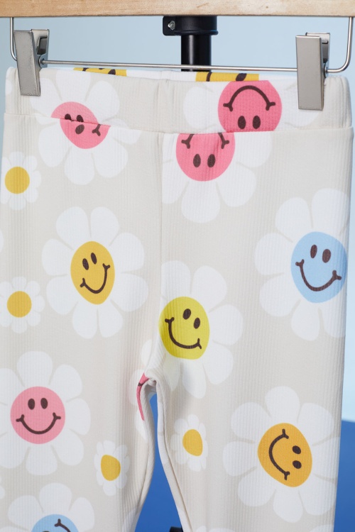 Krem Papatya Baskılı Kız Çocuk Fitilli Tayt 18303