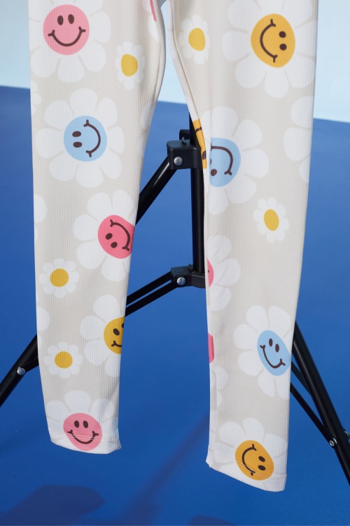 Krem Papatya Baskılı Kız Çocuk Fitilli Tayt 18303