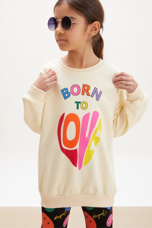 Krem Uzun Kollu Gülen Yüz İspanyol Paça Pantolonlu Takım 17929