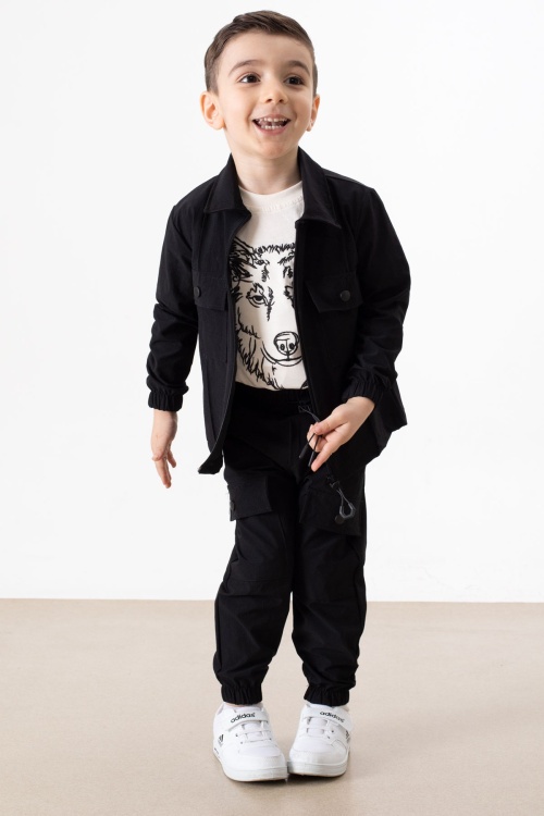 Kurt Nakışlı Tişörtlü Ceket ve Pantolonlu Erkek Çocuk Paraşüt Takım 18317