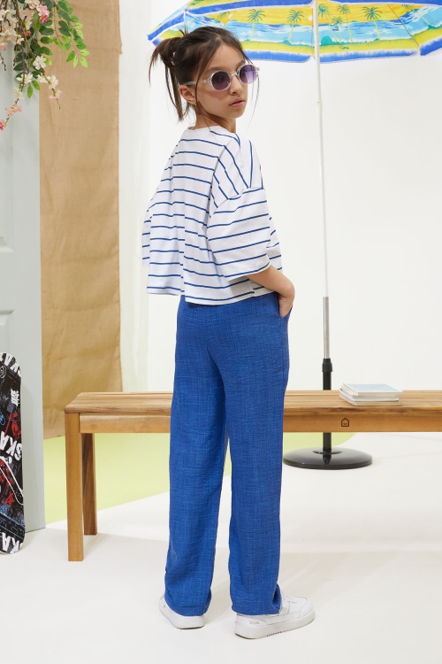 Lacivert Çizgili Oversize Tişörtlü Pantolonlu Kız Çocuk Takım 18622