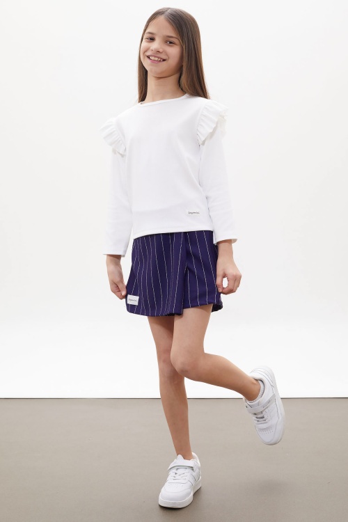 Lacivert Çizgili Şort Etekli Volanlı Badili Kız Çocuk Takım 18270