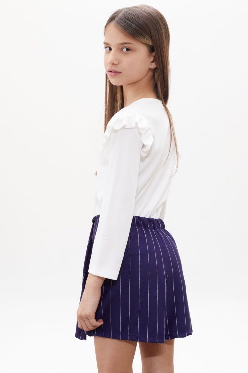 Lacivert Çizgili Şort Etekli Volanlı Badili Kız Çocuk Takım 18270