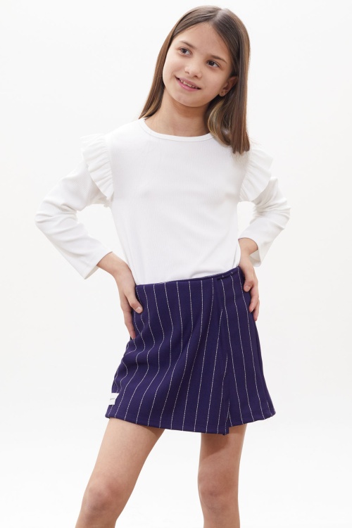 Lacivert Çizgili Şort Etekli Volanlı Badili Kız Çocuk Takım 18270