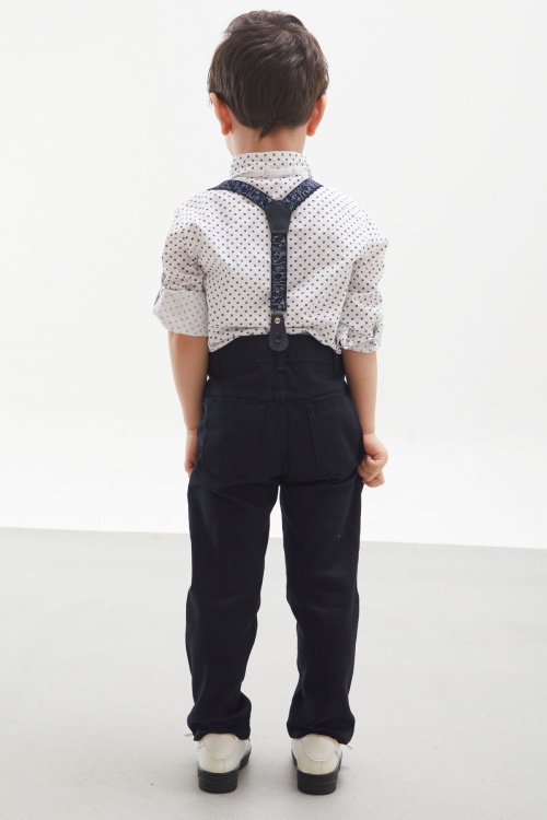 Lacivert Desenli Gömlekli Askılı Pantolonlu Erkek Çocuk Papyonlu Takım 18135