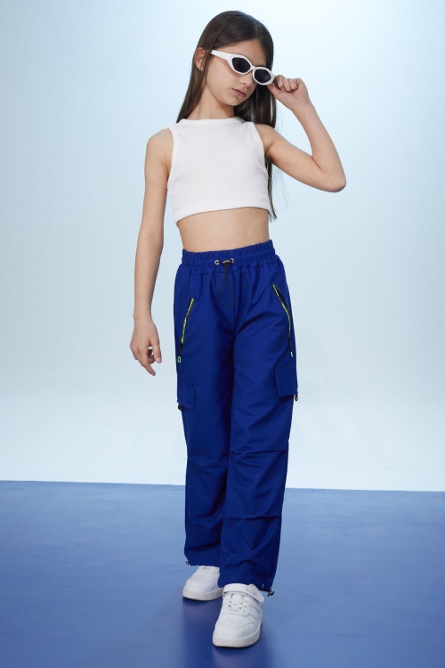 Lacivert Fermuar Cepli Kız Çocuk Paraşüt Pantolon 18423