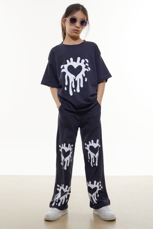 Lacivert Kalp Desenli Kız Çocuk Takım 17915