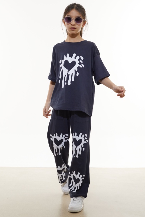 Lacivert Kalp Desenli Kız Çocuk Takım 17915