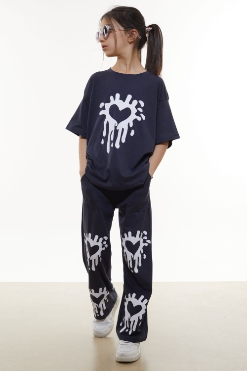 Lacivert Kalp Desenli Kız Çocuk Takım 17915