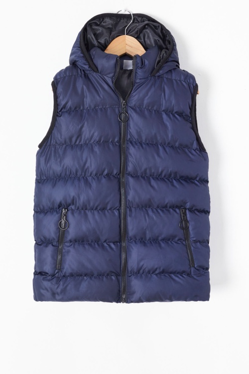 Lacivert Kapüşonlu Fermuar Cepli Erkek Çocuk Şişme Yelek 17536