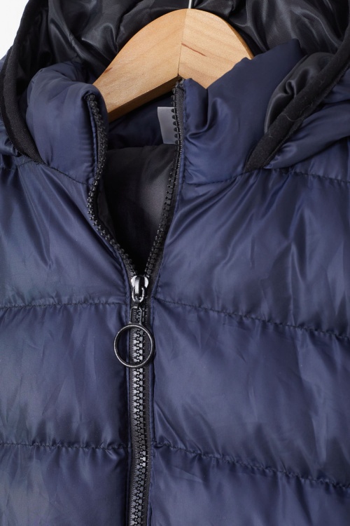 Lacivert Kapüşonlu Fermuar Cepli Erkek Çocuk Şişme Yelek 17536