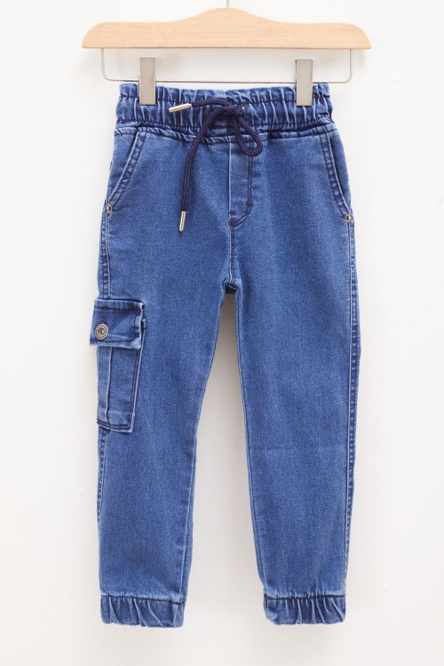 Lacivert Kargo Cepli Beli Lastikli Erkek Çocuk Jean Pantolon 1-4 Yaş 17751
