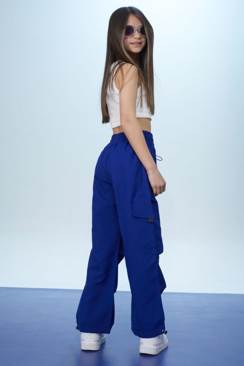 Lacivert Şeritli Fermuarlı Kargo Cepli Kız Paraşüt Pantolon 18469