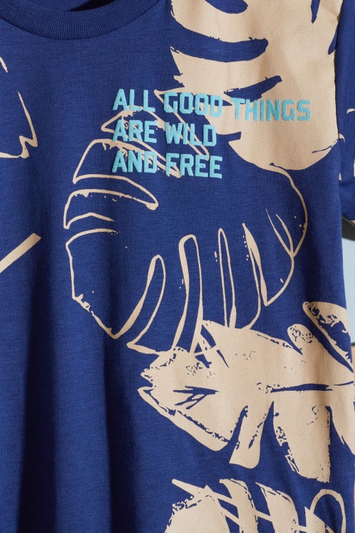 Lacivert Yaprak Baskılı Erkek Çocuk Şortlu Takım 18532