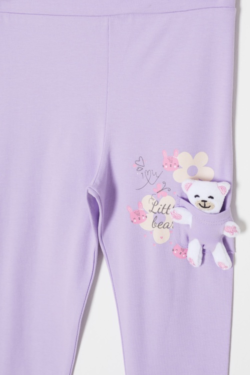 Lila Ayıcık Cepli Kız Çocuk Tayt 18157