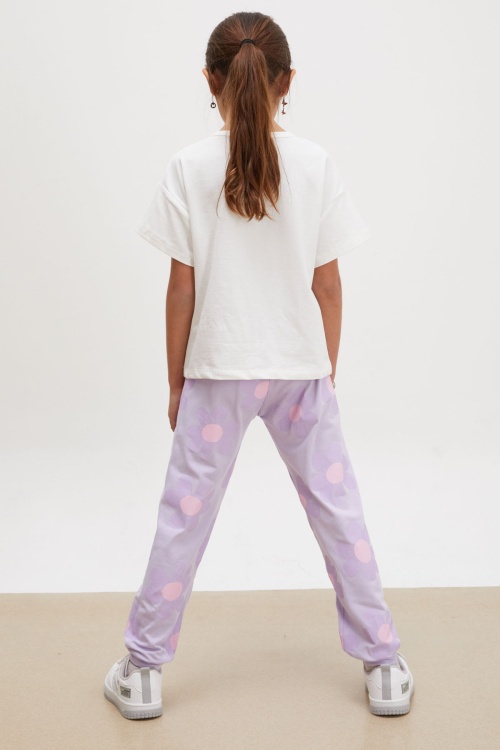 Lila Balerin Baskılı Simli Tişörtlü Kız Çocuk Takım 18019