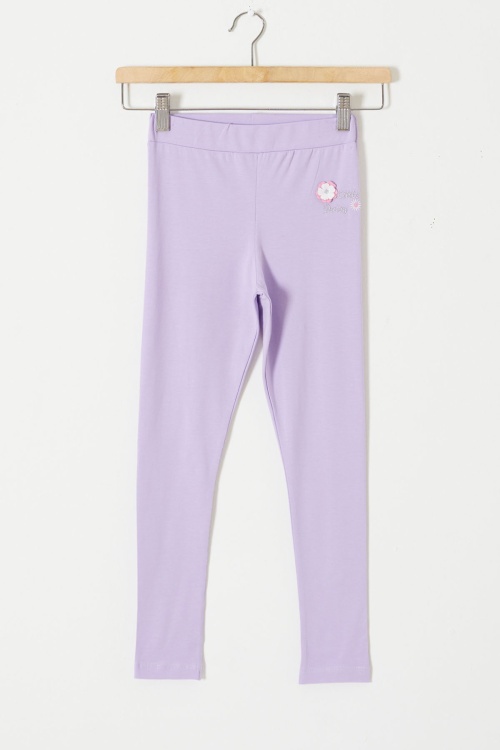 Lila Çiçek Nakış Detaylı Kız Çocuk Tayt 18310