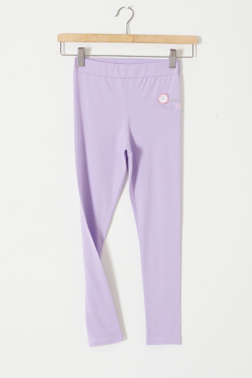 Lila Çiçek Nakış Detaylı Kız Çocuk Tayt 18310