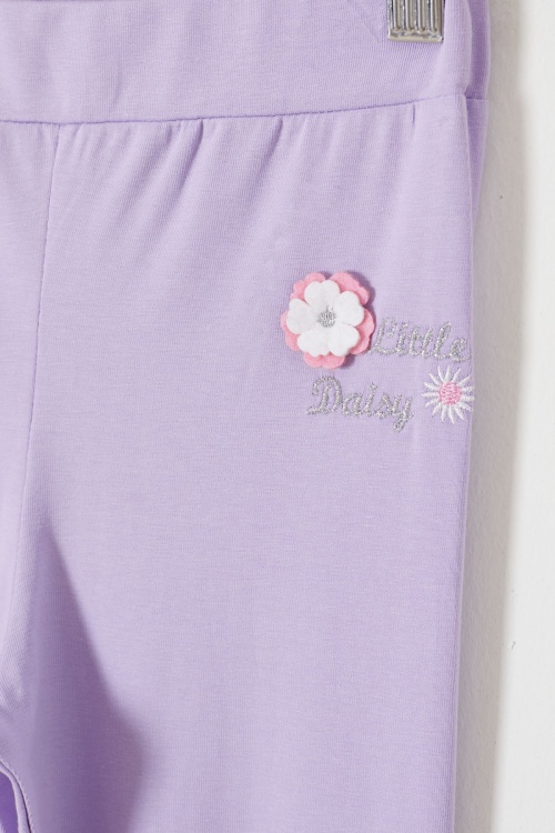 Lila Çiçek Nakış Detaylı Kız Çocuk Tayt 18310