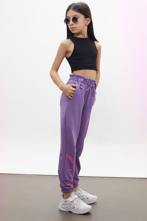 Lila Colorfull Baskılı Beli Lastikli Kız Çocuk Eşofman Altı 17727