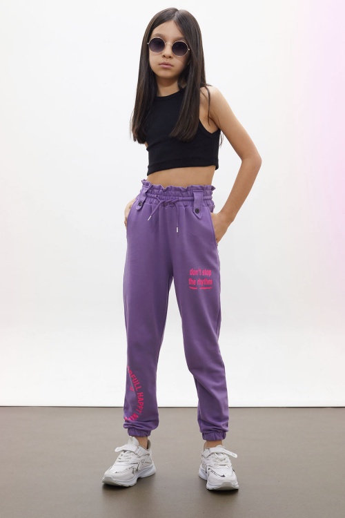 Lila Colorfull Baskılı Beli Lastikli Kız Çocuk Eşofman Altı 17727