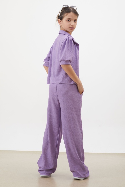Lila Croplu Gömlekli Kız Çocuk Pantolonlu Alt Üst Takım 18410