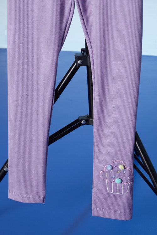 Lila Cupcake Nakışlı Fitilli Kız Çocuk Tayt 18279