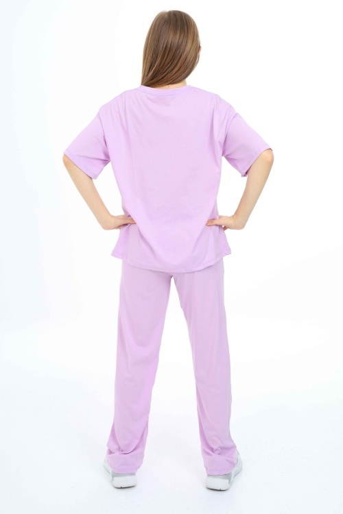 Lila Enjoy Yazılı Şeritli Kız Çocuk Takım 18703