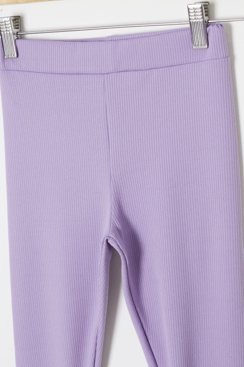 Lila Fiyonklu Tavşan Nakışlı Fitilli Kız Çocuk Yırtmaçlı Tayt 18152