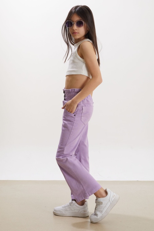 Lila İspanyol Paça Beli Lastikli Kız Pantolon 16247