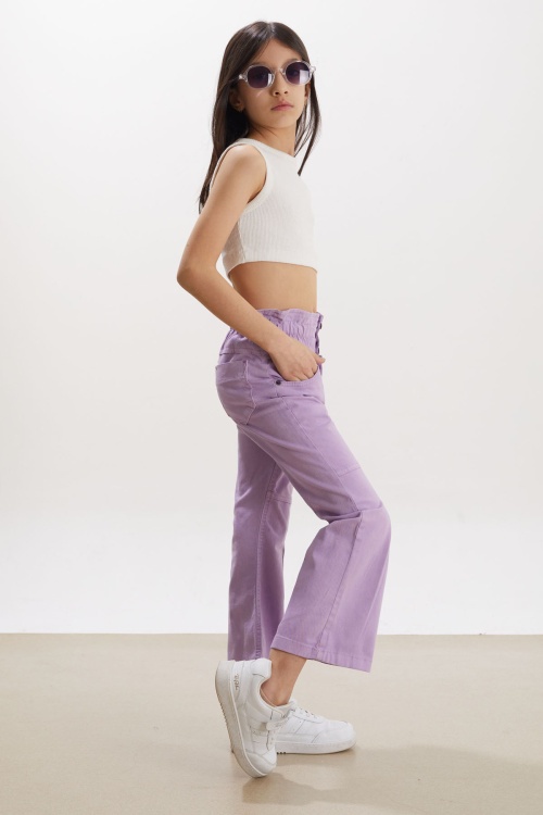 Lila İspanyol Paça Beli Lastikli Kız Pantolon 16247