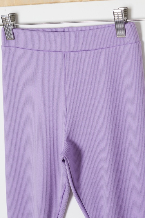 Lila Papatya Nakışlı Fitilli Kız Çocuk Yırtmaçlı Tayt 18140