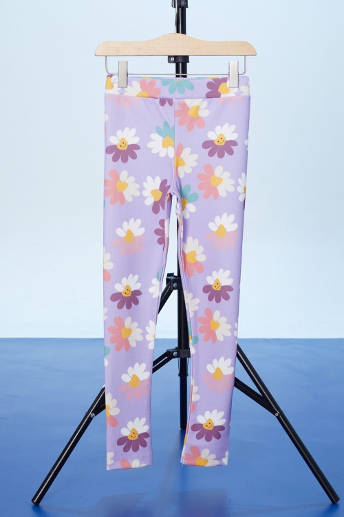 Lila Renkli Çiçek Baskılı Fitilli Kız Çocuk Tayt 18295