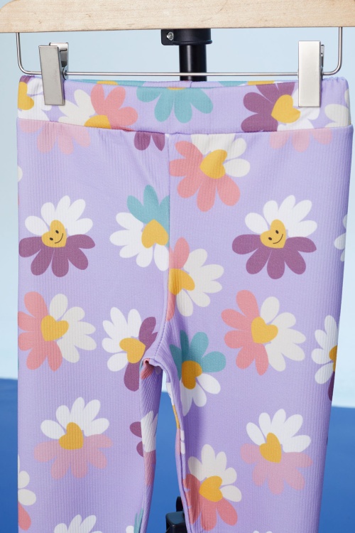 Lila Renkli Çiçek Baskılı Fitilli Kız Çocuk Tayt 18295