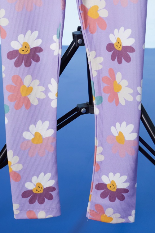 Lila Renkli Çiçek Baskılı Fitilli Kız Çocuk Tayt 18295