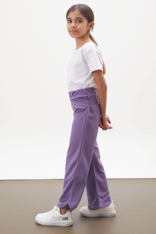 Lila Yırtmaçlı Paça Kuşaklı Viskon Kumaş Kız Pantolon 18101